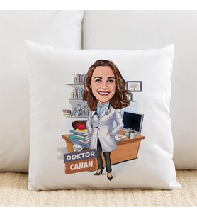 Kişiye Özel Karikatürlü Kadın Doktor Tasarımlı Yastık