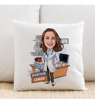 Kişiye Özel Karikatürlü Kadın Doktor Tasarımlı Yastık