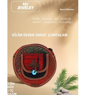 Kilim Desenli Yuvarlak Çanta