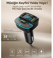 Araç Müzik Çalar Fm Transmitter F9 Bluetooth Araç Kiti USB Type-C Hızlı Şarj Çıkışlı Çakmaklık şarj