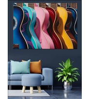 Renkli Modern Gitarlar Yan Yana Dekoratif Kanvas - Mdf Ahşap Tablo
