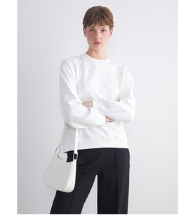 LCW EVERYDAY Beyaz Bisiklet Yaka Boncuk İşlemeli Oversize Bluz
