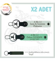 Hız Tutkununa Özel İsim Plaka ve A Rh (+) Kan Grubu Yazılı, Deri x2 Anahtarlık Set, Yeşil-Beyaz-Ysl