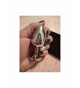 Gümüş Renkli Kalpli Arkası Taşlı Büyük Boy Metal  Plug