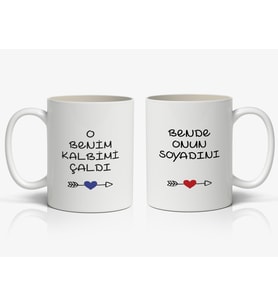 O benim Kalbimi Çaldı Bende Onun Soyadını Baskılı 2'li Kupa Bardak Kahve Kupa Bardak