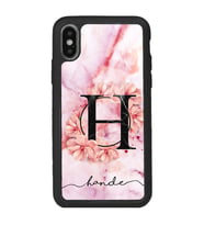 iPhone Xs Max Uyumlu Pudra Mermer Çiçekli Harf Tasarımlı Glossy Telefon Kılıfı