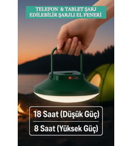 Taşınabilir Kamp Lambası & Şarj İstasyonu 120 LED’li Işık USB-C Şarjlı Acil Durum Feneri (Yeşil)