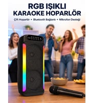 Rgb Işıklı Çift Hoparlörlü Taşınabilir Speaker Mikrofon Yeni Nesil