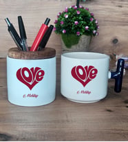 Love Sevgili Hediye Sepeti Kupa Bardak T Kulplu, Kalemlik Hediyeleri Sevgiliye Sevgililer Günü Hediyesi (Model 2)