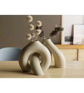 3D Baskı Interlocking Vazo - İç İçe Geçen Dekoratif Vazo-Bej