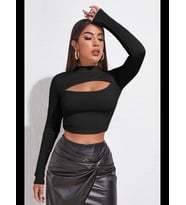 Fantezia Night Kadın Kırmızı Göğüs Dekolteli Uzun Kollu Cut Out Crop Top Bluz
