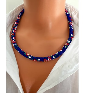 Chibeads Lacivert Çiçekli Kadın Kolye ve Bileklik Set