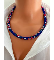 Chibeads Lacivert Çiçekli Kadın Kolye ve Bileklik Set