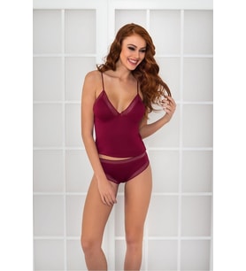 Dantelli Penye Atlet Külot / Kaşkorse Set (Bordo)