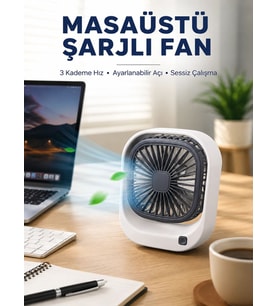 Taşınabilir Masaüstü Fan Ayarlanabilir Açılı Şarjlı Tasarım