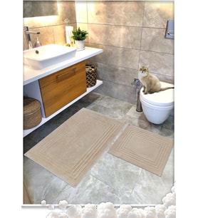 Pamuk Dokuma Su Emici Banyo Paspas Seti, Banyo Halısı Vera 2 Li Set 60x100-60x50 (BEJ)