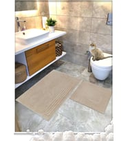 Pamuk Dokuma Su Emici Banyo Paspas Seti, Banyo Halısı Vera 2 Li Set 60x100-60x50 (BEJ)