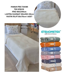 ETEHOMETEX HAVUZLU PİKE TAKIMI %100 PAMUK TEK KİŞİLİK
