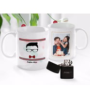BK Gift Kişiye Özel Babalar Günü Hediyesi Fotoğraflı Kupa Bardak ve Benzinli Çakmak Seti-81 (Model 1)