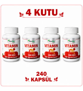 Vitamin B12 1000 mcg 4 Kutu 240 Kapsül – B12 Takviye Edici Gıda