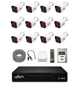 UPTECH 12 Kameralı Güvenlik Kamera Seti 2MP 1080P Full HD 6 Atom LED Gece Görüşlü 500GB HDD 5525