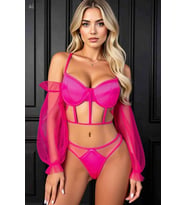 Mulvxbrf Brf02 Pembe Kolları Tül Detaylı Jartiyer Takım Kadın İç Giyim (Mulvix)