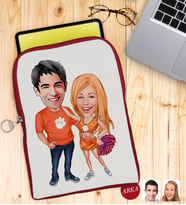 BK Gift Kişiye Özel Sevgililer Karikatürlü Taşınabilir Koruyucu Tablet Kılıfı & Organizer Çanta - Kırmızı-54