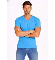 Erkek T-Shirt V Yaka Slim Fit Dar Kesim Likralı Tişört Günlük Basic Body - Açık Mavi