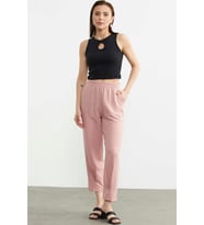 Paça Büzgü Detaylı Krep Pantolon - Pembe