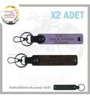 Motorcu Dostlara İsim Plaka ve B Rh (-) Kan Grubu Güvenli Sürüş x2 Anahtarlık Set, Mor-K Kahve-Syh (Çok Renkli)