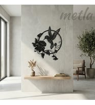 Metla Metal Sinek Kuşu Çiçek Dairesel Modern Metal Duvar Tablosu Salon Ofis Yeni Ev Hediyesi