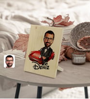 BK Gift Kişiye Özel İsimli Erkek Patron Karikatürlü Dekoratif Ahşap Çerçeve Model 1