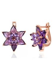 Gümüş Rose Mor Lotus Çiçeği Kadın Küpe