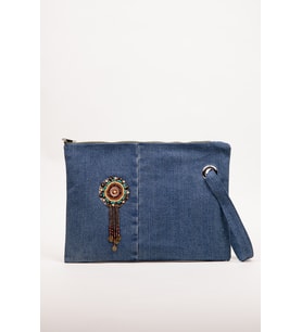 Portföy Kadın El Çantası – Denim Kumaş Astarlı Fermuarlı 35x26 cm