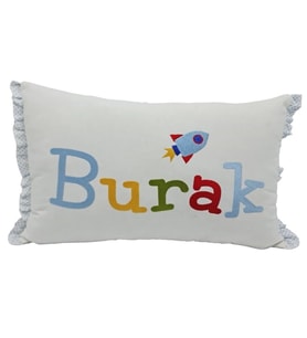 Kişiye Özel Nakışlı Roket Desenli Doğum Yastığı Beyaz 30x45 cm