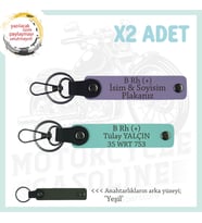 Motosiklet Aşıklarına, İsim Plaka ve B Rh (+) Kan Grubu, Acil Durum x2 Anahtarlık, Mor-Turkuaz-Ysl (Çok Renkli)
