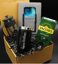 Kişiye Özel Çelik Termos & French Press & 250 Gram Jacobs Filtre Kahve & Cepli Defter Hediye Seti