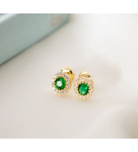 925 Ayar Gümüş Mayıs Ayı Doğum Taşı ( Emerald ) Küpe
