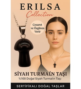 Sertifikalı Mantar Model Siyah Turmalin Taşı Kolye - Cesaret ve Özgüven Veren Doğal Taş (Çok Renkli)