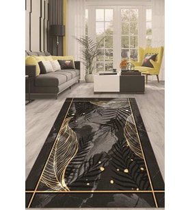 Dijital Kaymaz Taban Yıkanabilir Modern Renkli Salon Halısı Mutfak Halısı Yolluk ND-HT-203 (Siyah)