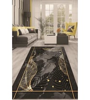 Dijital Kaymaz Taban Yıkanabilir Modern Renkli Salon Halısı Mutfak Halısı Yolluk ND-HT-203 (Siyah)