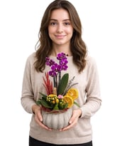Saksıda Mini Mor Orkide ve Kalanchoe