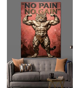 No Pain No Gain Kedi Dekoratif Kanvas - Mdf Ahşap Tablo