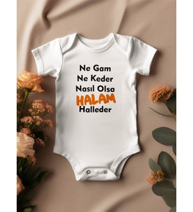 Halam Halleder Yazılı Bebek Zıbın (Beyaz)