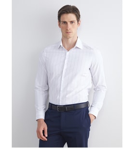 LCW BUSINESS Bej Slim Fit Uzun Kollu Çizgili Gabardin Erkek Gömlek