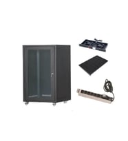 SETRACK 19'' 16U 600X600 CAMLI TEKERLEKLİ RACK KABİNET+FAN+SABİT RAF+PRİZ