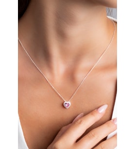 Elika Silver Kadın Pırlanta Montürlü Kalp Model 925 Ayar Gümüş Kolye (Pembe)