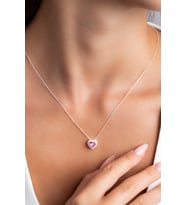 Elika Silver Kadın Pırlanta Montürlü Kalp Model 925 Ayar Gümüş Kolye (Pembe)
