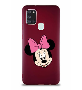 Samsung Galaxy A21S Soft Premier Kapak Minnie Mouse-C Tasarımlı Silikon Kılıf - Mürdüm (Şeffaf)