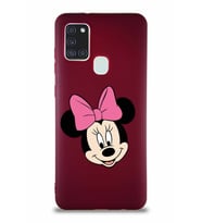Samsung Galaxy A21S Soft Premier Kapak Minnie Mouse-C Tasarımlı Silikon Kılıf - Mürdüm (Şeffaf)